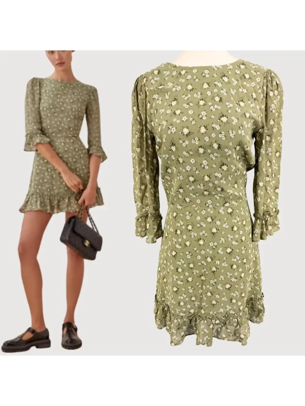Reformation Doutzen Floral Mini Dress Sage Size 6